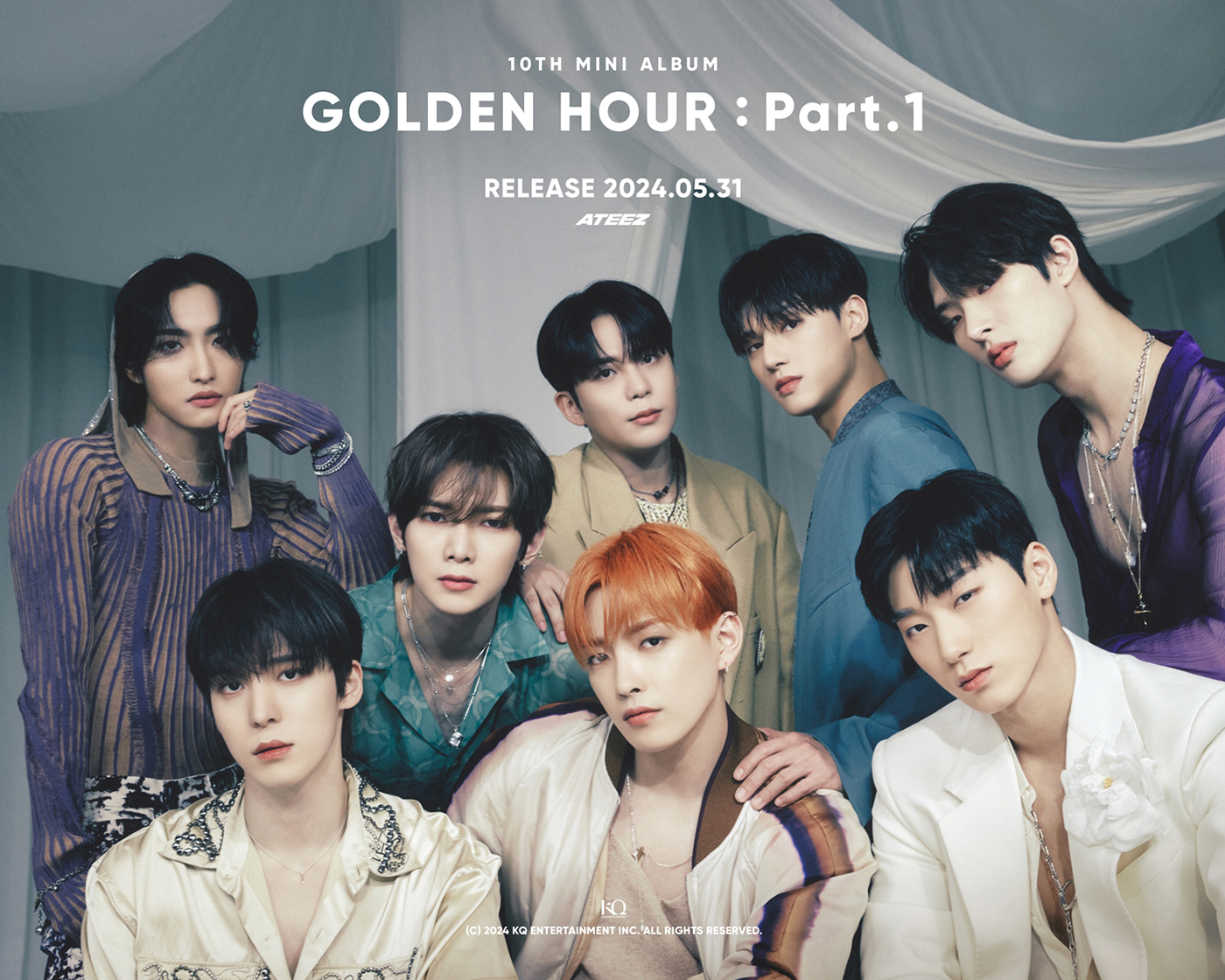 ATEEZ、10thミニアルバム『GOLDEN HOUR : Part.1』コンセプトフォト第3弾で洗練されたスタイリングを披露