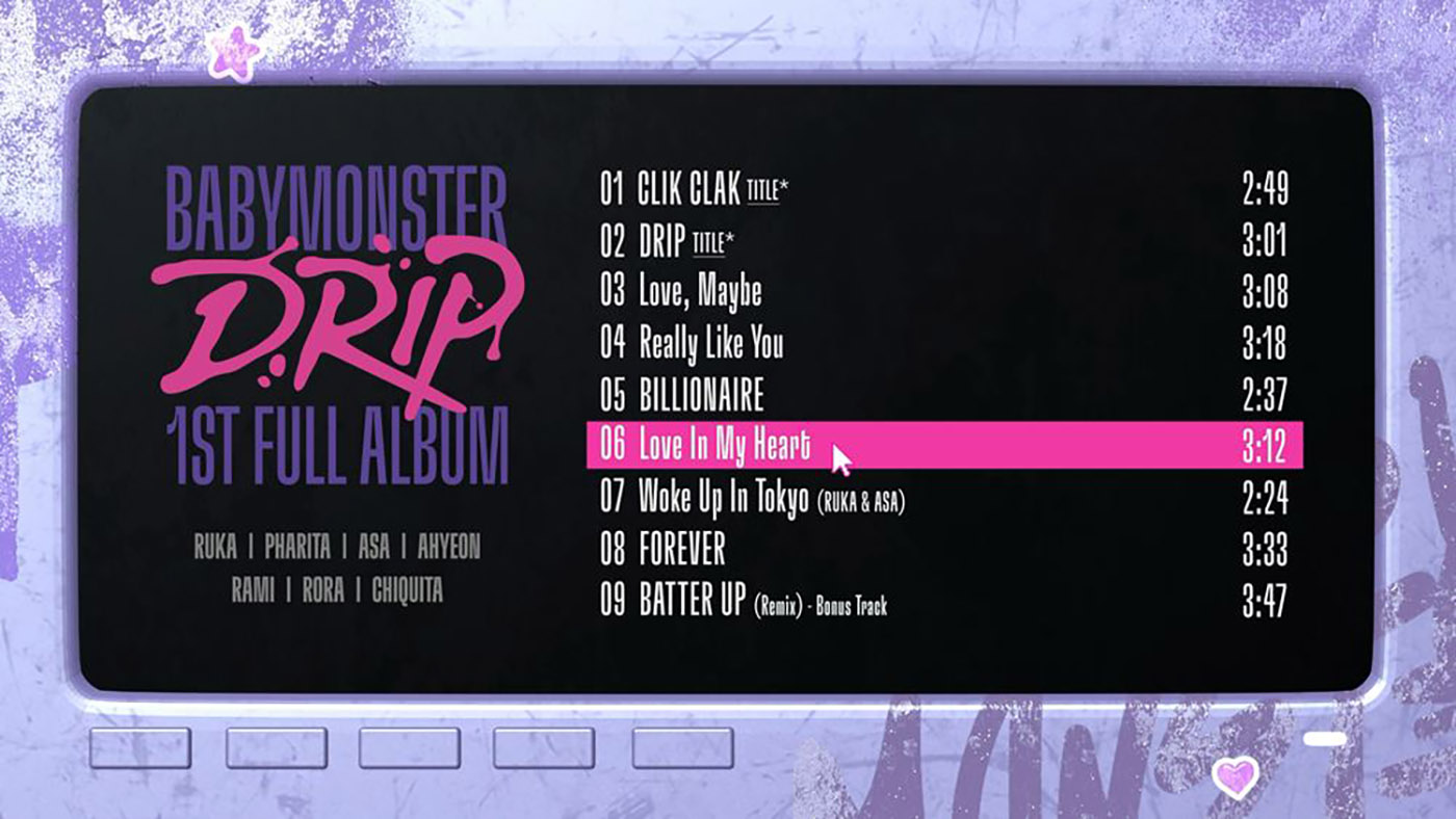 BABYMONSTER、1stフルアルバム『DRIP』の6曲目「Love In My Heart」の一部を公開 - 画像一覧（1/2）